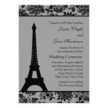 Invitación del boda de la torre Eiffel del damasco