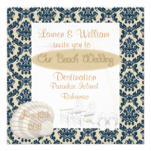 Invitación del boda de playa del destino del DAMAS