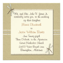 Invitación del boda del cuadrado de la libélula de