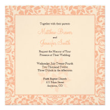 Invitación del boda del damasco del coral y de la 