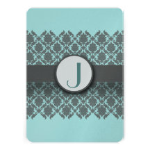 Invitación del boda del damasco del gris azul de l