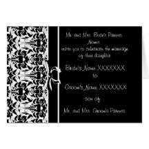 Invitación del boda del damasco - - negro y blanco felicitacion 