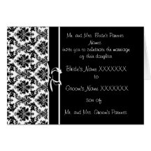 Invitación del boda del damasco - - negro y blanco felicitación