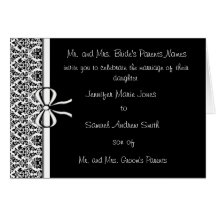 Invitación del boda del damasco - - negro y blanco felicitaciones