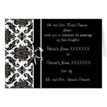 Invitación del boda del damasco - - negro y blanco felicitación