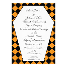 Invitación del boda del ébano de Damier (naranja)