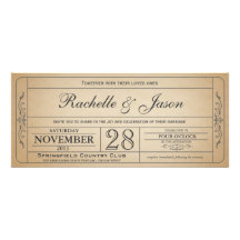 Invitación del boleto del boda del vintage