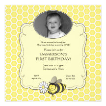 Invitación del cumpleaños de la foto de la abeja d