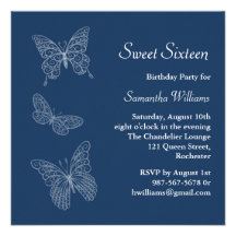 Invitación del cumpleaños de la mariposa (azul)