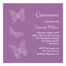 Invitación del cumpleaños de la mariposa (púrpura)