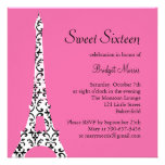 Invitación del cumpleaños de Tres París (fucsia)