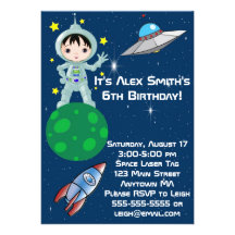 Invitación del cumpleaños del astronauta del mucha