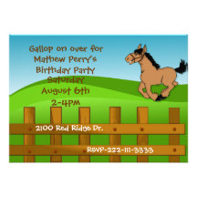 Invitación del cumpleaños del caballo del dibujo a