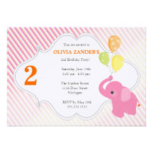 Invitación del cumpleaños del elefante rosado