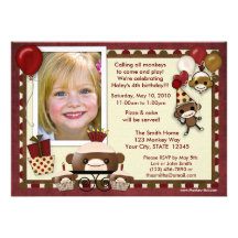 Invitación del cumpleaños del mono del calcetín AD