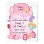 Invitación del cumpleaños del saco de dormir de lo