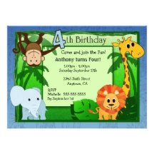 Invitación del cumpleaños del tema de la selva 4ta