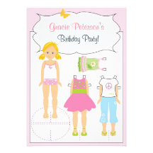 Invitación del cumpleaños - muñeca de papel