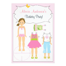 Invitación del cumpleaños - muñeca de papel
