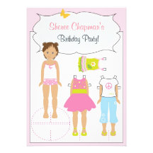 Invitación del cumpleaños - muñeca de papel