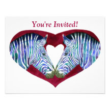 Invitación del fiesta - cebras y corazón