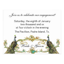 Invitación del fiesta de compromiso del pavo real  postales