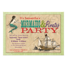 Invitación del fiesta de las sirenas y de los pira