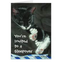 Invitación del fiesta del Sleepover del gato del s Tarjeton