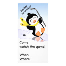 Invitación del hockey del pingüino tarjetas fotograficas 