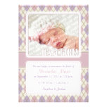 Invitación del nacimiento de Argyle (rosa y lavand
