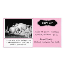 Invitación del nacimiento de la "niña" del rosa tarjeta fotográfica