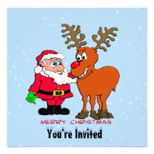 Invitación del navidad de Santa y de Rudolph