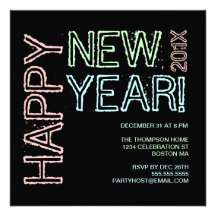 Invitación del neón del fiesta de la Feliz Año Nue