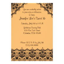 Invitación elegante anaranjada y negra Sweet16