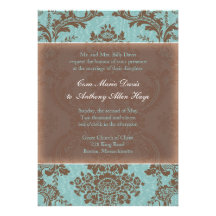 Invitación elegante azul del boda del damasco de T