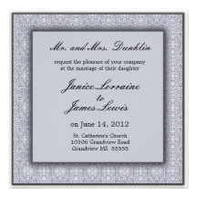 Invitación elegante de plata del boda del damasco