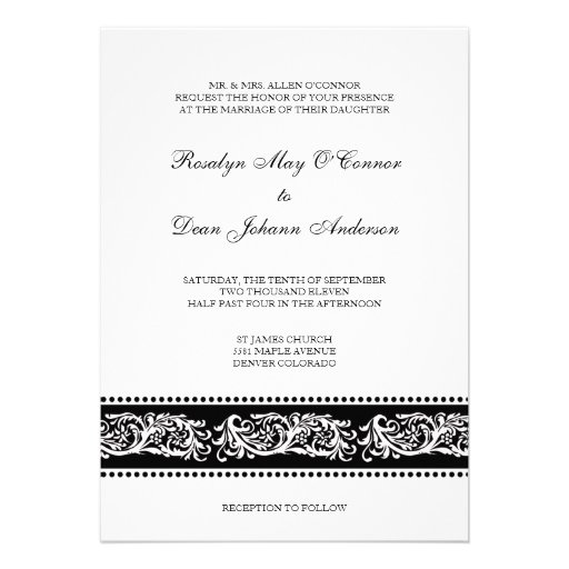 Invitación elegante del boda de la voluta negra y 