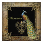 Invitación elegante del pavo real del vintage para