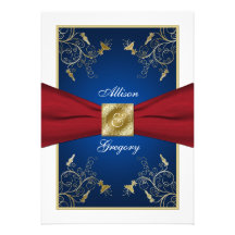 Invitación floral azul blanca roja del boda del mo
