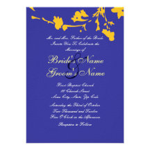 Invitación floral azul y amarilla del boda