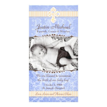 Invitación floral azul y anaranjada del nacimiento tarjeta fotográfica