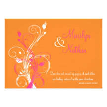 Invitación floral blanca rosada anaranjada del bod