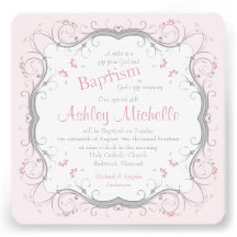 Invitación floral del bautismo de la voluta gris d