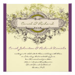 Invitación floral del boda del vintage verde púrpu