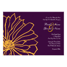 Invitación floral púrpura y amarilla del boda