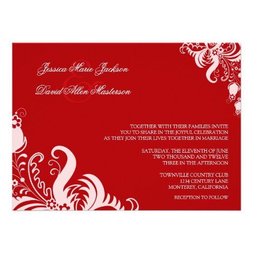 Invitación floral roja de rubíes del boda del acen