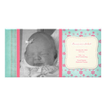 Invitación floral rosada del nacimiento del vintag plantilla para tarjeta de foto