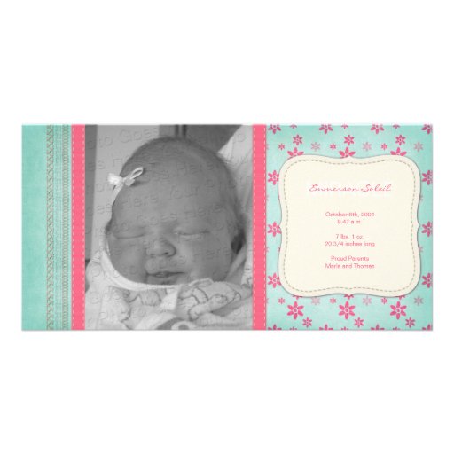 Invitación floral rosada del nacimiento del vintag plantilla para tarjeta de foto