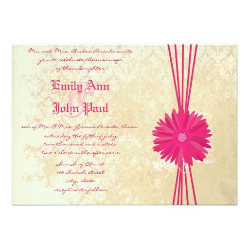 Invitación fucsia del boda de la margarita de Gerb