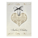 Invitación gris del boda del corazón del damasco d